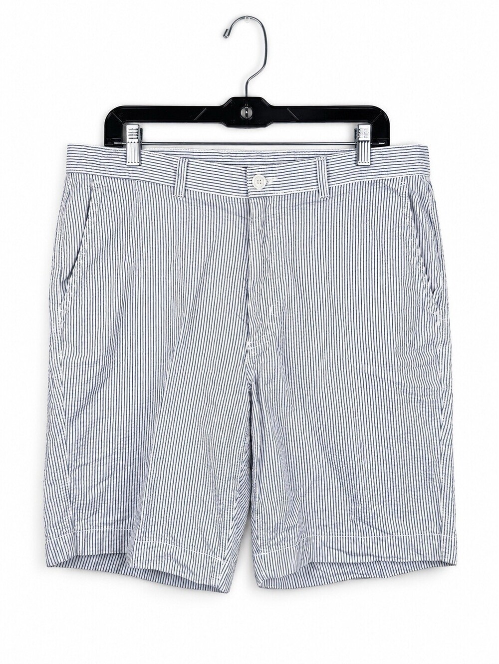 Roundtree & Yorke Mens 36 Seersucker Shorts Blue White Stripe 9 Inseam Cotton